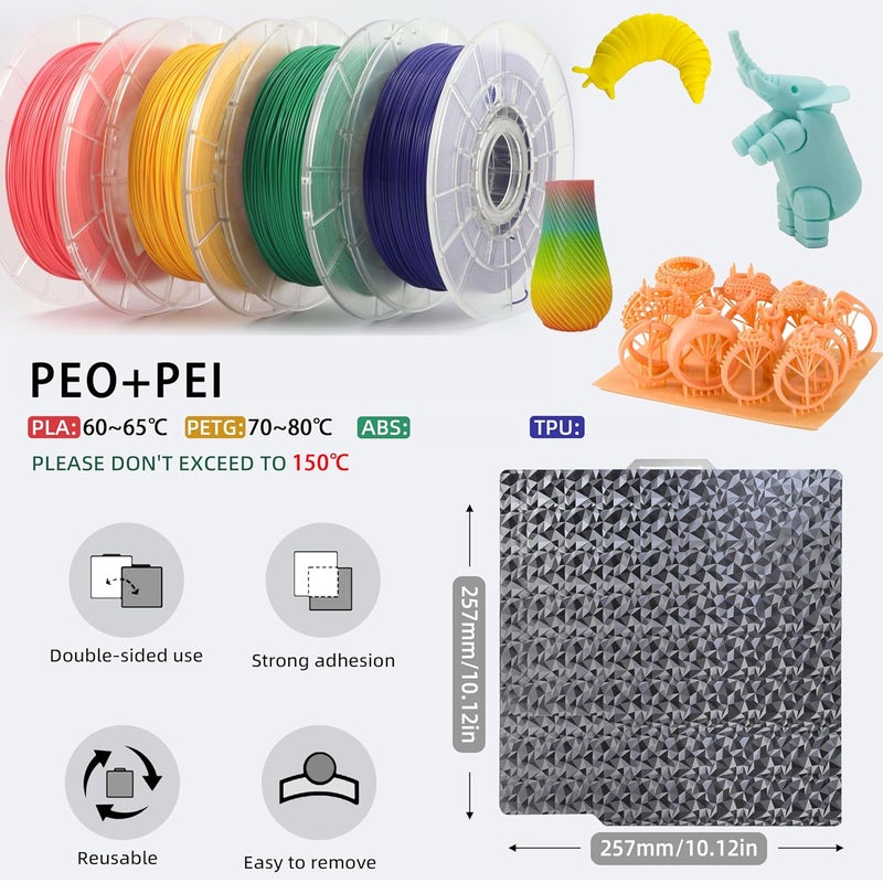 GOMENL Double Sided PEO PEI Build Plate for Bambu Lab X1/X1C/X1E/P1P/P1S/A1, 257x257mm PEO+PEI Spring Steel Plate Flexible Textured Plate for Bambu Labs Series 3D Printers - Image 4